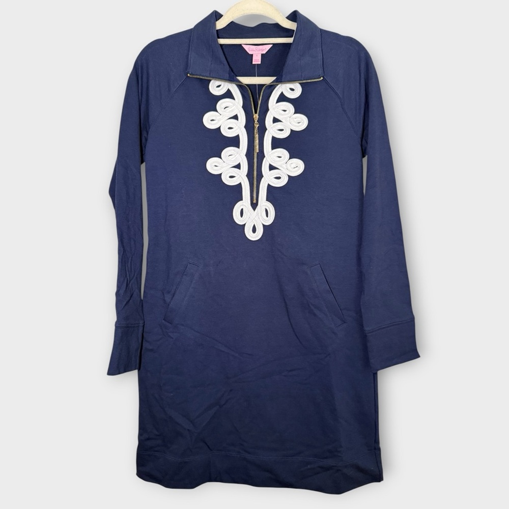 NWT Lilly Pulitzer Skipper Dress True Navy Pullover Dress with White Trim | Smal